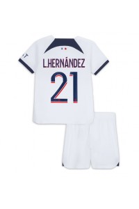 Paris Saint-Germain Lucas Hernandez #21 Jalkapallovaatteet Lasten Vieraspeliasu 2023-24 Lyhythihainen (+ Lyhyet housut)